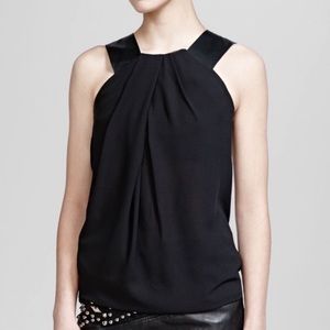 The Kooples Leather Strap Black Blouse